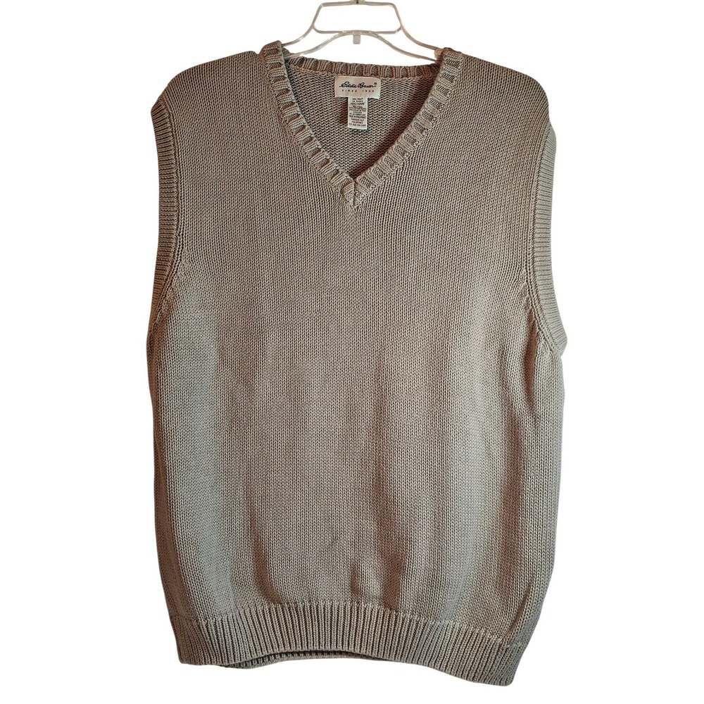 Eddie‎ Bauer Mens XL Tan Cotton Knit V-Neck Sweater Vest D221